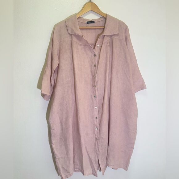 Saga Furs Dresses & Skirts - SAGA - Light Pink Linen Oversized Tunic Shirt Dress with pockets - One Size